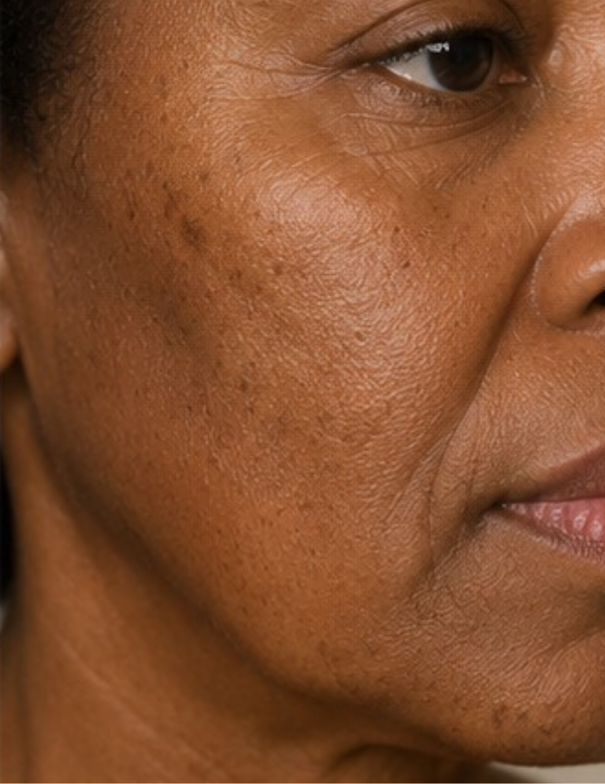 Close-up of a person's face showing natural skin texture and tone.